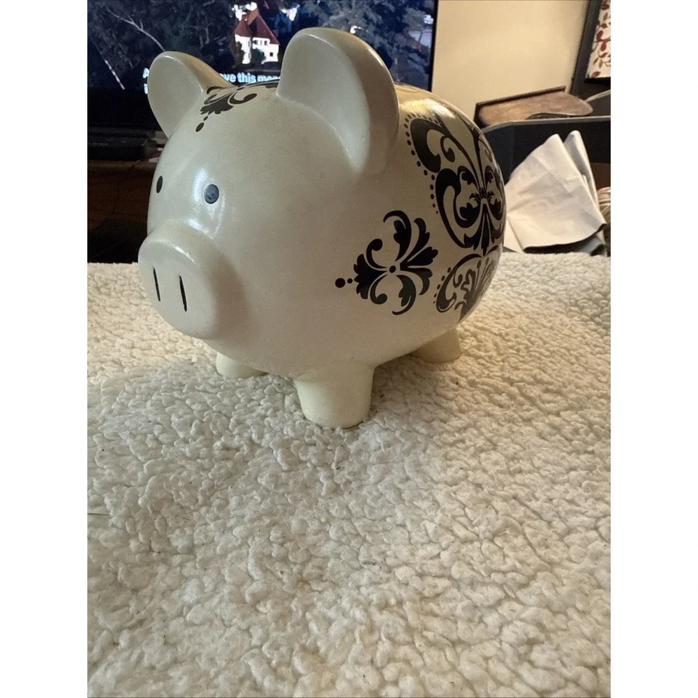 Target Pig Piggy Coin Money Bank White & White Scroll Design RE 2010